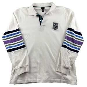 Houston White Rugby Shirt Mens Large White Striped Cotton Embroidered Logo Golf